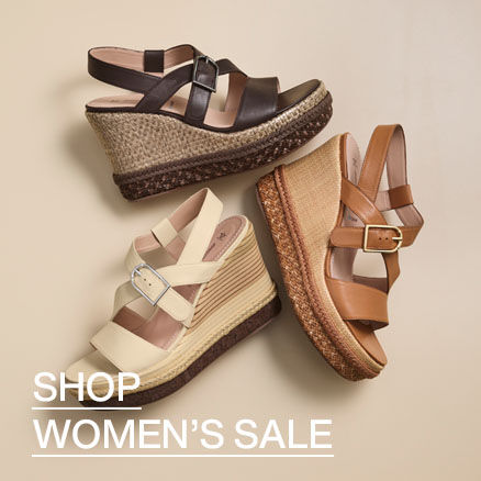 Collection of women's platform wedge sandals in leather and woven textures. Shop Johnston & Murphy women's sale.